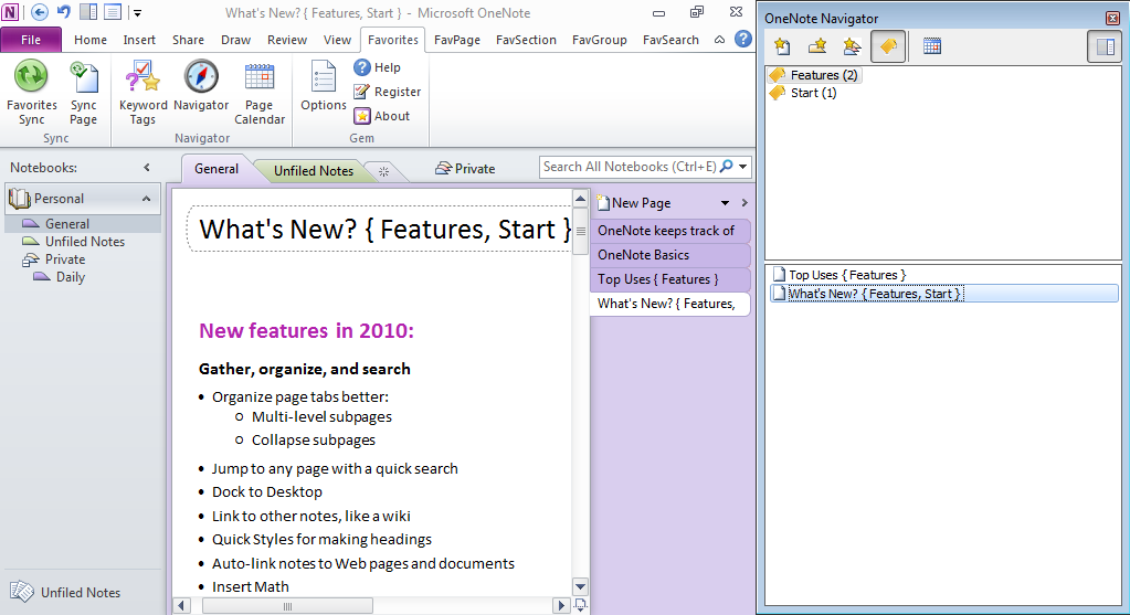 OneNote and Navigator