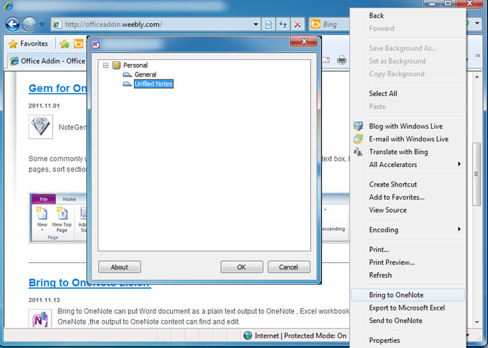 IE send to OneNote