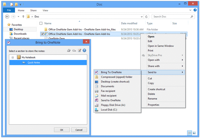 Explorer send to OneNote