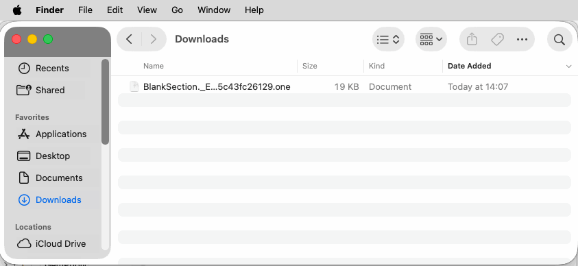 After downloading, we can view the downloaded .one section file through Mac Finder.