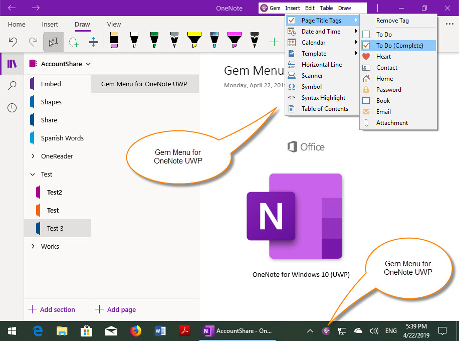 Gem Menu for OneNote Windows 10 (UWP) 2019